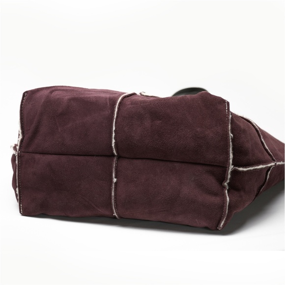 CRISTINA Suede Tote Bag with Shearling Trim and Lining Made in Italy - Picture 4 of 9